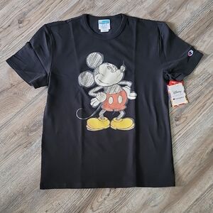 Champion Black Mickey Mouse Graphic Tee with Red and Yellow Accents Size M